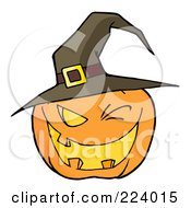 Royalty Free RF Clipart Illustration Of A Toothy Halloween Pumpkin Winking And Wearing A Witch Hat