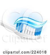 Royalty Free RF Clipart Illustration Of A Blue Sparkly Strip Of Toothpaste On A Toothbrush