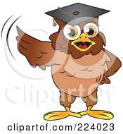 Poster, Art Print Of Brown Owl Wearing A Graduation Cap And Presenting With A Wing