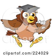 Poster, Art Print Of Brown Owl Wearing A Graduation Cap And Listening To An Mp3 Player