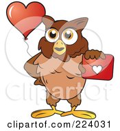 Poster, Art Print Of Brown Owl Holding Out A Valentine Envelope And A Heart Balloon