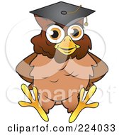 Poster, Art Print Of Brown Owl Wearing A Graduation Cap And Sitting