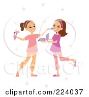 Royalty Free RF Clipart Illustration Of Two Playing Girls Applying Makeup