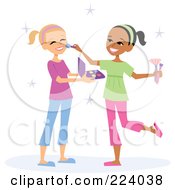 Royalty Free RF Clipart Illustration Of A Girl Applying Makeup On Her Friend by Monica