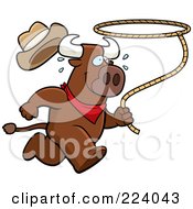 Poster, Art Print Of Running Rodeo Bull With A Lasso