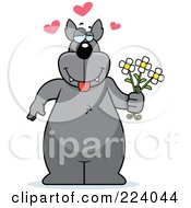 Poster, Art Print Of Big Wolf Holding Flowers And Infatuated
