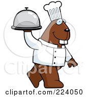 Royalty Free RF Clipart Illustration Of A Beaver Chef Walking With A Platter