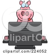 Royalty Free RF Clipart Illustration Of A Big Pink Pig Using A Computer