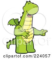 Royalty Free RF Clipart Illustration Of A Laughing Green Dragon Pointing by Cory Thoman