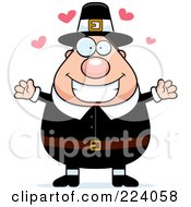 Poster, Art Print Of Chubby Pilgrim Man With Hearts