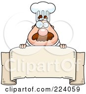 Poster, Art Print Of Chubby Chef Over A Blank Banner