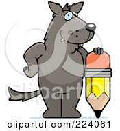 Royalty Free RF Clipart Illustration Of A Big Wolf With A Pencil by Cory Thoman