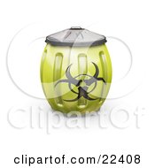 Poster, Art Print Of Yellow Metal Biohazard Bin With A Symbol On The Side Bulging Because Its Full