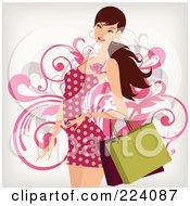 Poster, Art Print Of Beautiful Shopping Woman In A Red Polka Dot Dress