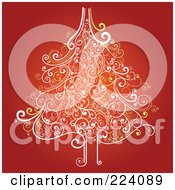 Poster, Art Print Of Ornate Christmas Tree Of Swirls On Red