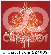 Royalty Free RF Clipart Illustration Of An Ornate Christmas Tree Of Swirls On Red