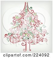 Royalty Free RF Clipart Illustration Of An Ornate Red And Green Christmas Tree Of Swirls