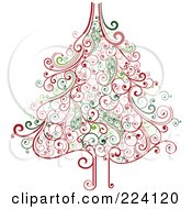 Poster, Art Print Of Ornate Red And Green Swirl Christmas Tree