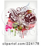 Poster, Art Print Of Beautiful Long Haired Woman Over Floral Grunge - 1