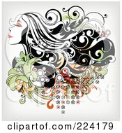 Poster, Art Print Of Beautiful Long Haired Woman Over Floral Grunge - 2