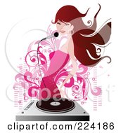 Poster, Art Print Of Brunette Woman Singing Over A Record Player