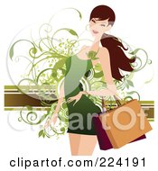 Poster, Art Print Of Beautiful Woman Shopping In A Green Dress