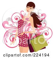 Poster, Art Print Of Beautiful Woman In A Red Polka Dot Dress Carrying Shopping Bags