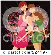 Poster, Art Print Of Royalty-Free Rf Clipart Illustration Of Two Beautiful Women Dancing In Front Of Speakers On Black
