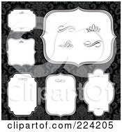 Poster, Art Print Of Digital Collage Of Blank Frames On Floral Black - 2