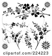 Royalty Free RF Clipart Illustration Of A Digital Collage Of Black And White Blossoms And Flowers