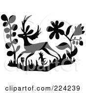 Poster, Art Print Of Black And White Deer And Plants