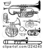 Poster, Art Print Of Digital Collage Of Black And White Brass Instruments