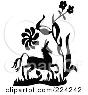 Poster, Art Print Of Black And White Horse And Plants