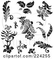 Royalty Free RF Clipart Illustration Of A Digital Collage Of Black And White Foliage Designs 1
