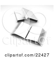 Clipart Illustration Of An Open Book With Blank Pages Resting In Front Of Two Other Closed White Books