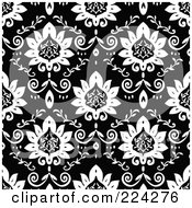 Royalty Free RF Clipart Illustration Of A Black And White Floral Pattern Background 14