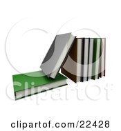 Poster, Art Print Of Green Book Lying Flat With A Gray Book On Top Of It Leaning Against A Row Of Other Books