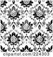 Royalty Free RF Clipart Illustration Of A Black And White Floral Pattern Background 13