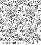 Royalty Free RF Clipart Illustration Of A Black And White Floral Pattern Background 12