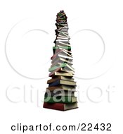 Poster, Art Print Of Very Tall Stack Of Colorful Red Green Gray Brown And Blue School Library Books