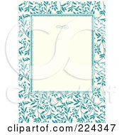 Poster, Art Print Of Turquoise Ivy Pattern Frame Around Cream Copyspace On An Invitation Template