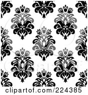 Royalty Free RF Clipart Illustration Of A Black And White Floral Pattern Background 23