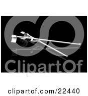 Clipart Illustration Of A Pair Of Forearm Crutches Collapsed Onto A Black Reflective Surface by KJ Pargeter