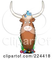 Poster, Art Print Of Bull With Birds And Flowers In The Shape Of The Letter Y