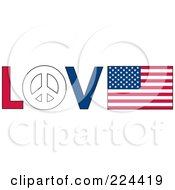 Poster, Art Print Of The Word Love With A Peace Symbol And American Flag