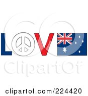 Poster, Art Print Of The Word Love With A Peace Symbol And Australia Flag