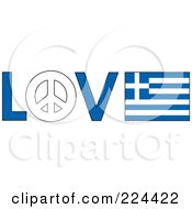 Poster, Art Print Of The Word Love With A Peace Symbol And Greece Flag