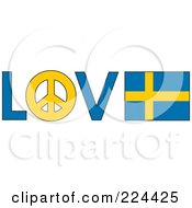 Poster, Art Print Of The Word Love With A Peace Symbol And Sweden Flag