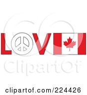 Poster, Art Print Of The Word Love With A Peace Symbol And Canadian Flag