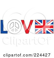 Poster, Art Print Of The Word Love With A Peace Symbol And British Flag